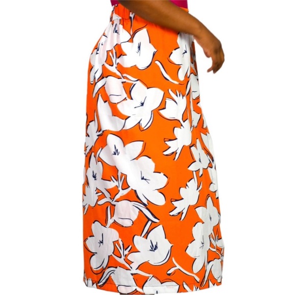 ZARA Trafaluc Orange/White Floral Print Wrap Skort Pants size Medium EUC - Picture 2 of 12